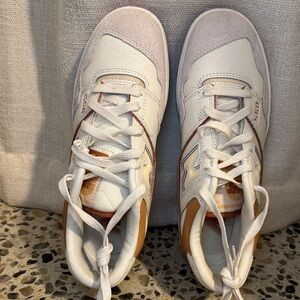 New Balance White and Tan Sneakers